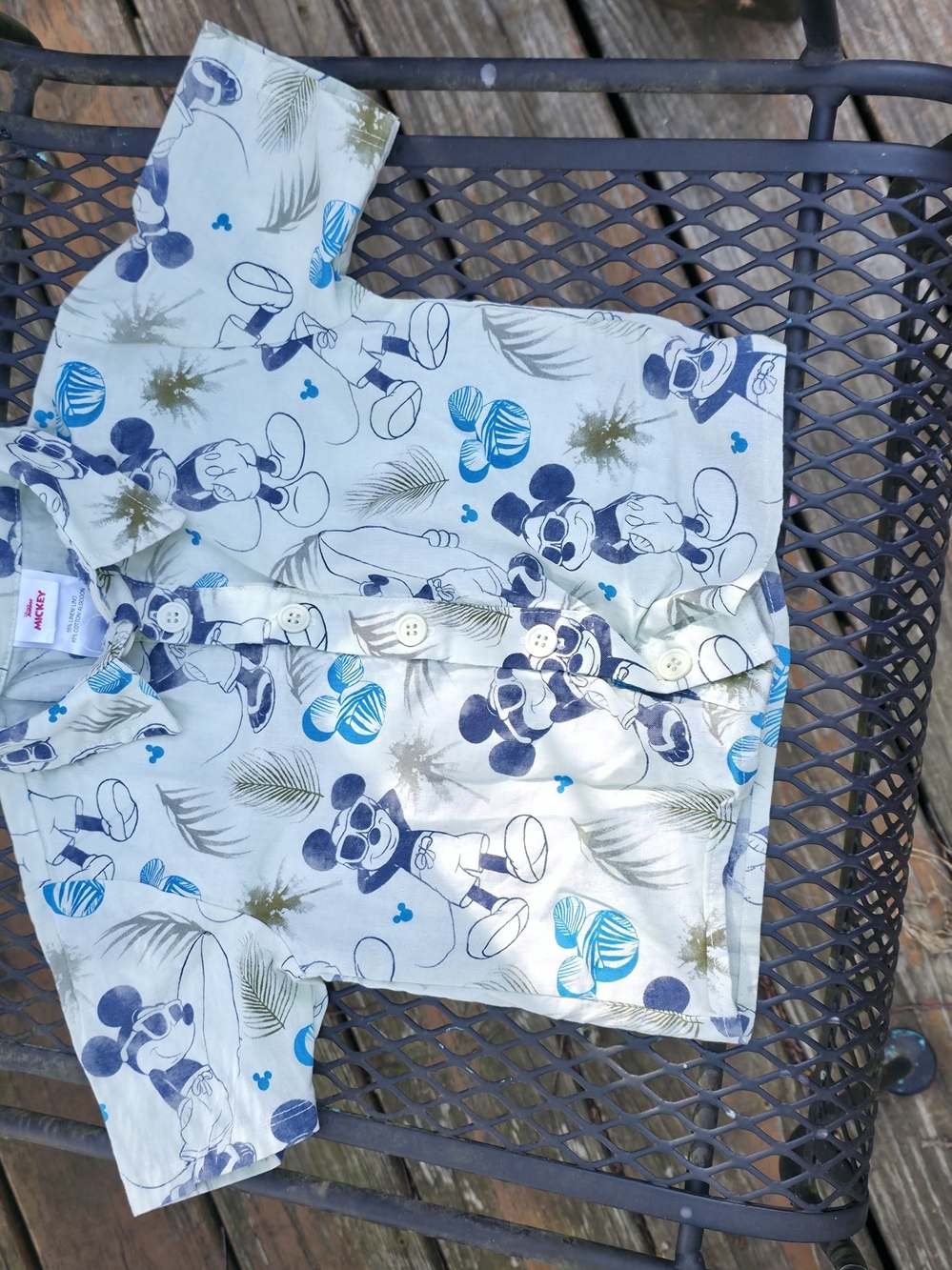 Disney Button-Down Shirt in Light Blue and Navy with Teal Accents